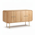 Natural wood sideboard with ribbed design and metal legs 120 x 40 x 75cm