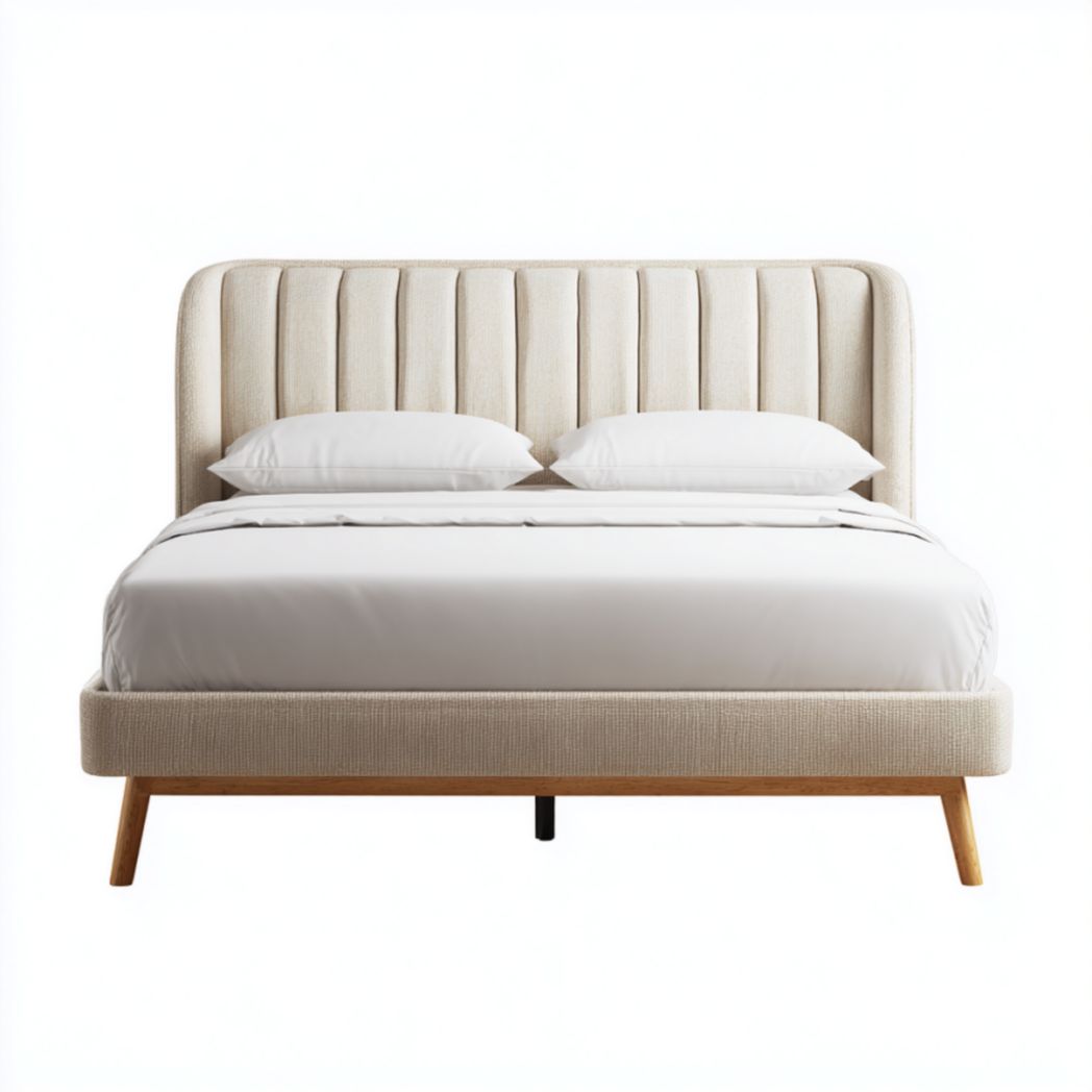 Upholstered fabric bed frame with tufted headboard in gray 198 x 150 x 112cm