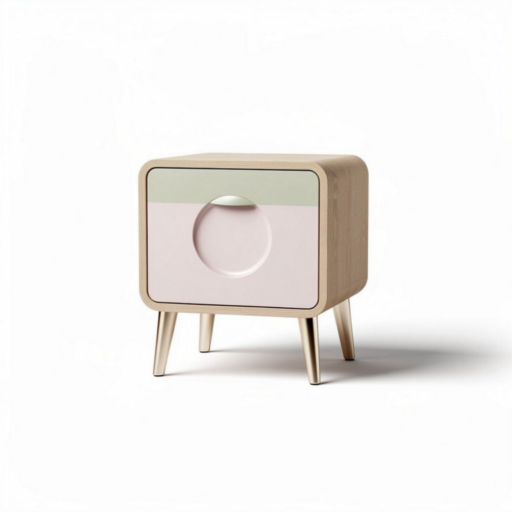 Wooden nightstand with a round cutout drawer and minimalist design 40 x 40 x 40cm