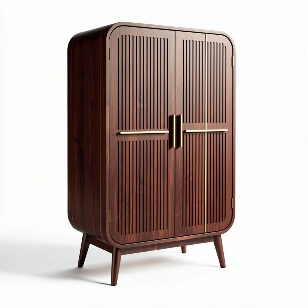 Wooden cabinet with louvered doors for storage 80 x 40 x 120cm brown finish