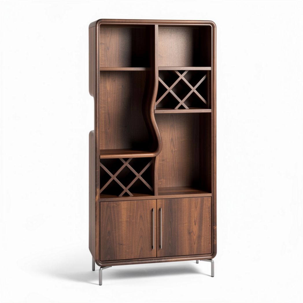 Wooden bookshelf with wine storage and cabinet 80 x 40 x 180cm