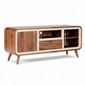 Wooden media console with open shelf and storage cabinets 120 x 40 x 60cm