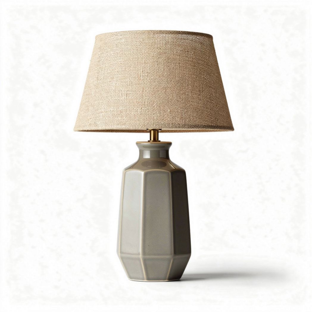 Ceramic table lamp with burlap shade in green color 25 x 25 x 50cm
