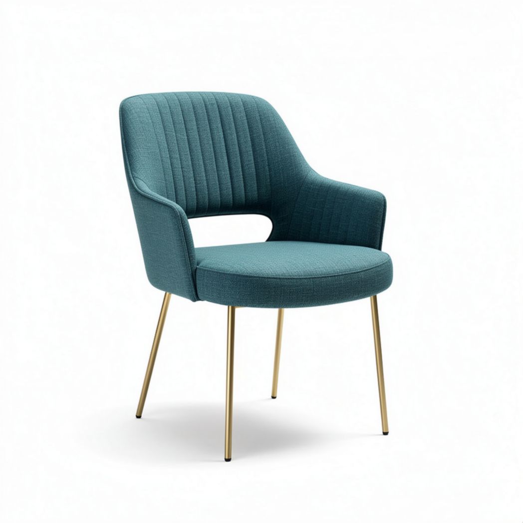 Fabric upholstered armchair with ribbed design and gold metal legs 60 x 55 x 80cm