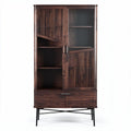 Wooden display cabinet with glass doors and storage drawers 80 x 40 x 180cm