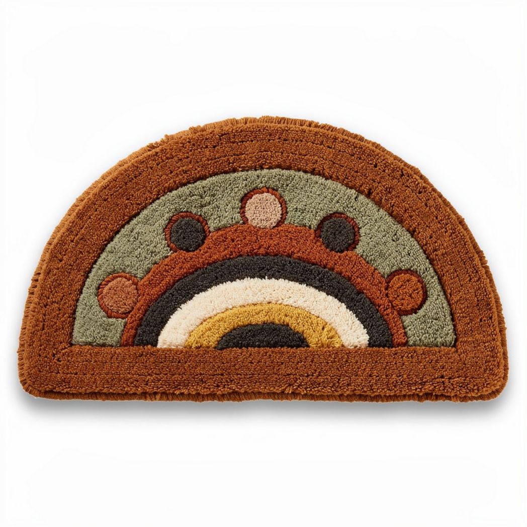 Decorative half-moon area rug in earthy tones 40 x 20 x 2cm