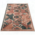 Area rug with geometric pattern in shades of terracotta and teal 200 x 300 x 1cm