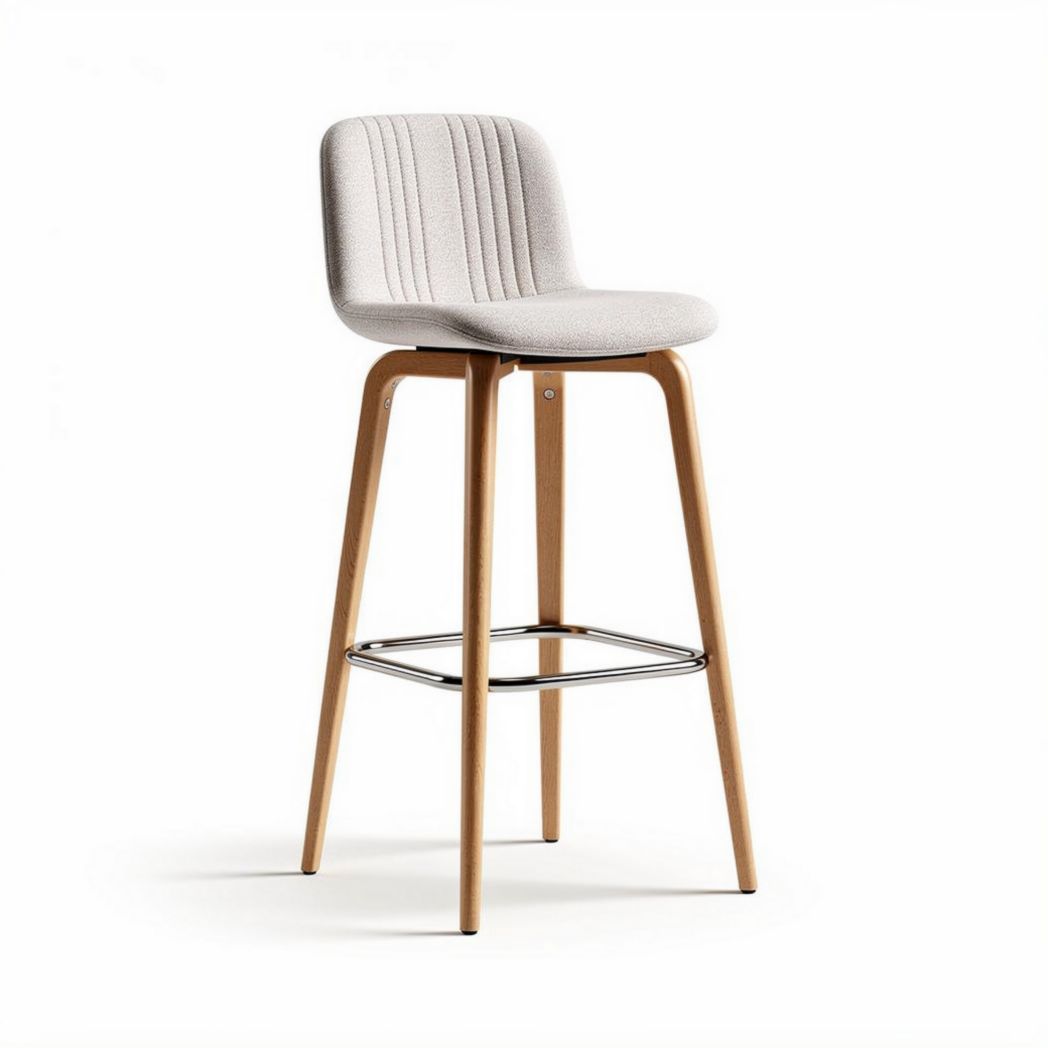 Upholstered bar stool with wood legs in light grey 45 x 45 x 100cm