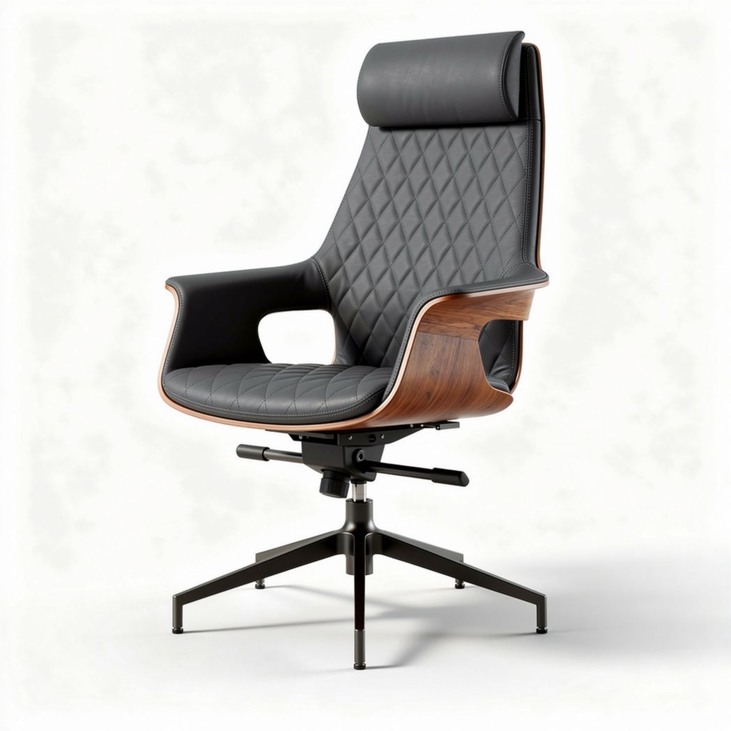 Leather upholstered ergonomic office chair with adjustable height and swivel base