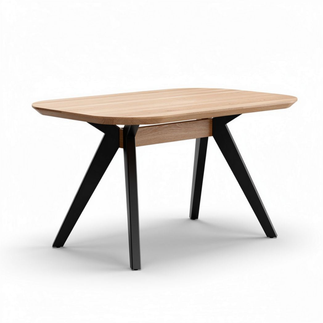Wooden dining table with black legs and natural finish 150 x 80 x 75cm